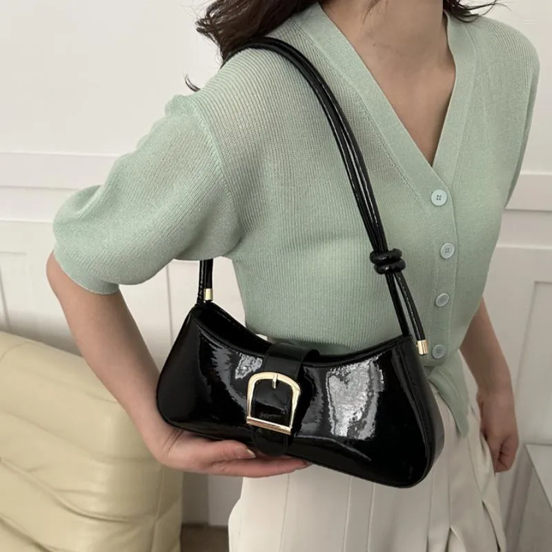 Evening Bags Fashion Patent Leather Women's Shoulder Bag Solid Color Ladies Small Square Handbags Portable Female Clutch Underarm Purse