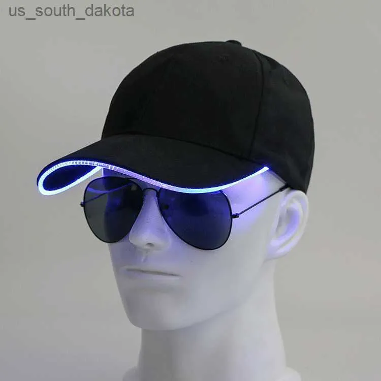 Ball Caps New Led Light Base Baseball Cap Свещающиеся регулируемые солнцезащитные шляпы для женщин Men Men Night Running Caps L230523