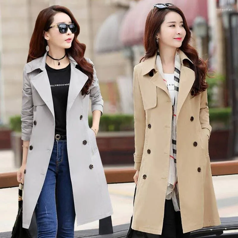 Women's Trench Coats Spring Long Windbreaker Coat Women Double Breasted Female Outwear Fashion All-Match Slim Ladies Jacket