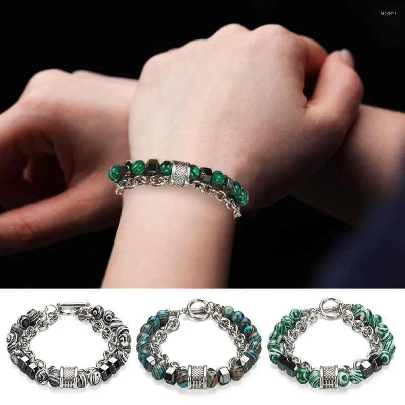 Lien Bracelets Soulagement Du Stress Oeil De Tigre Obsidienne Hommes 8mm Perles Avec Chaîne Malachite Bracelet Hommes Bijoux De Mode Cadeau De Noël