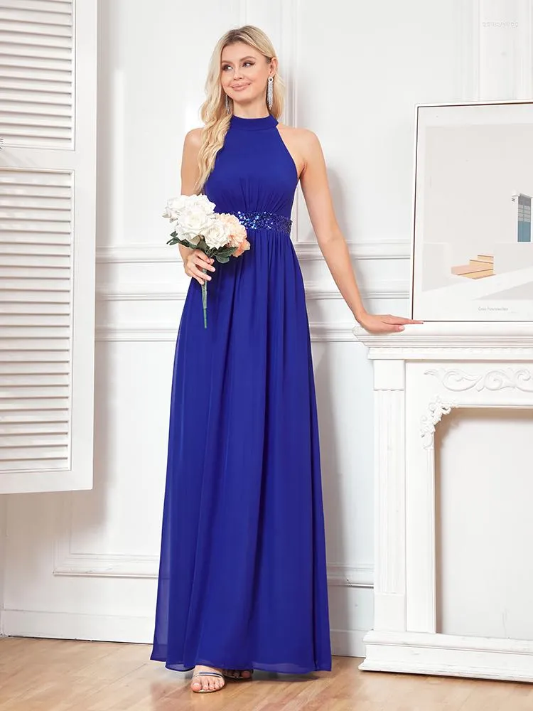 Party Dresses Lucyinlove Vintage A Line Chiffon Evening Halter Sequins Elegant Wedding Dress Floor Length Sleeveless Vestido