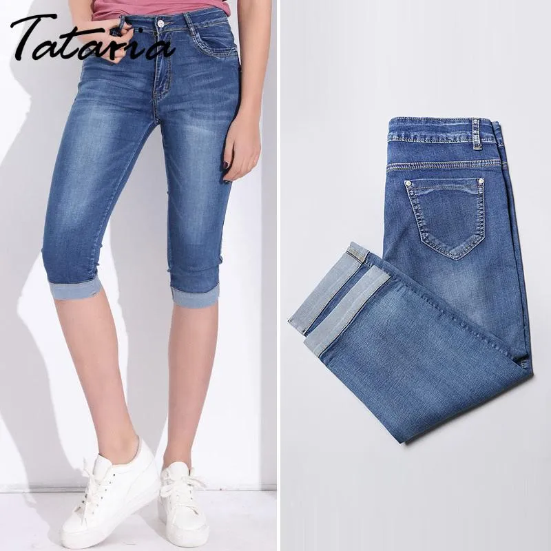 Jeans Tataria Plus size Stretch Capris Jeans Women Keee Lunghezza jeans femminili da donna con jeans a vita alta Summer femminile