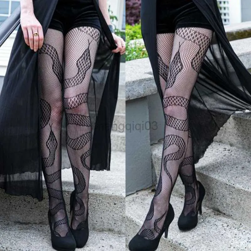 Skarpetki Hosiery 2023 Kobiety seksowne rajstopy węża pończochy harajuku evil wąż jacquard legginsy punk goth anime fishnet rajstopy rajstopy rajstopy y23