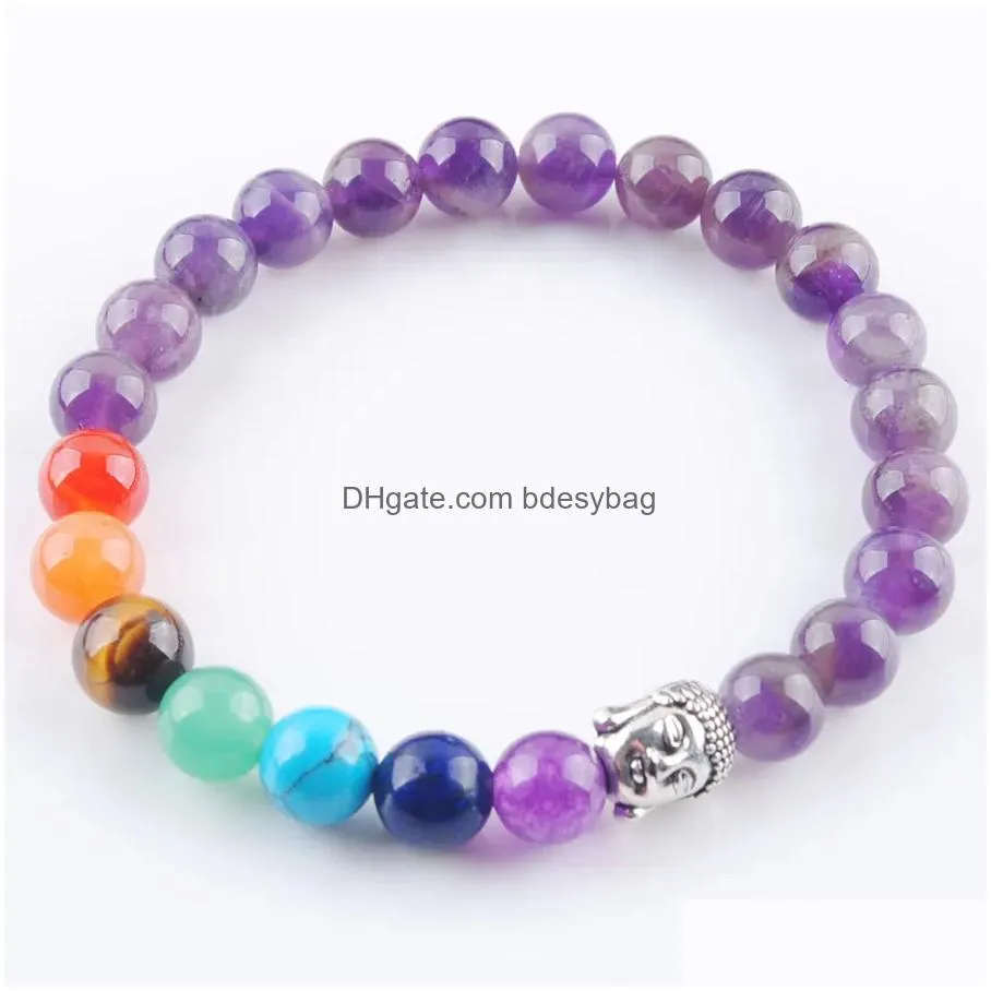 Beaded 10 färger Natural Stone Gem 8mm Armband Strands Meditation Healing 7 Chakra For Women Jewelry BK325 Drop Delivery Dhzbh