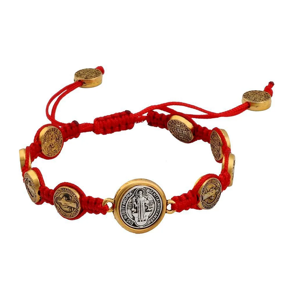 Armbänder NIC 10 Stück Tone Saint Benedict Medal ON Verstellbares Kordel-Handgelenkarmband (5 Stile) B32