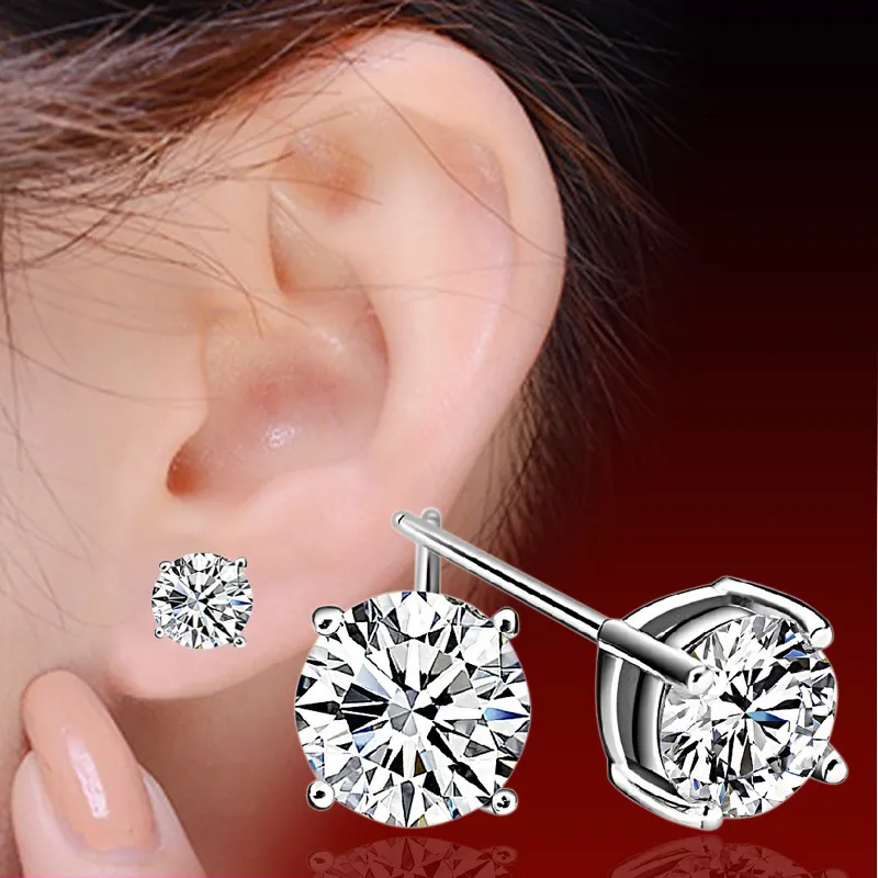 fashion women's 925 Silver stud earrings Zircon diamond stud earrings silver crystal women wedding ear rings fashion jewelry gift