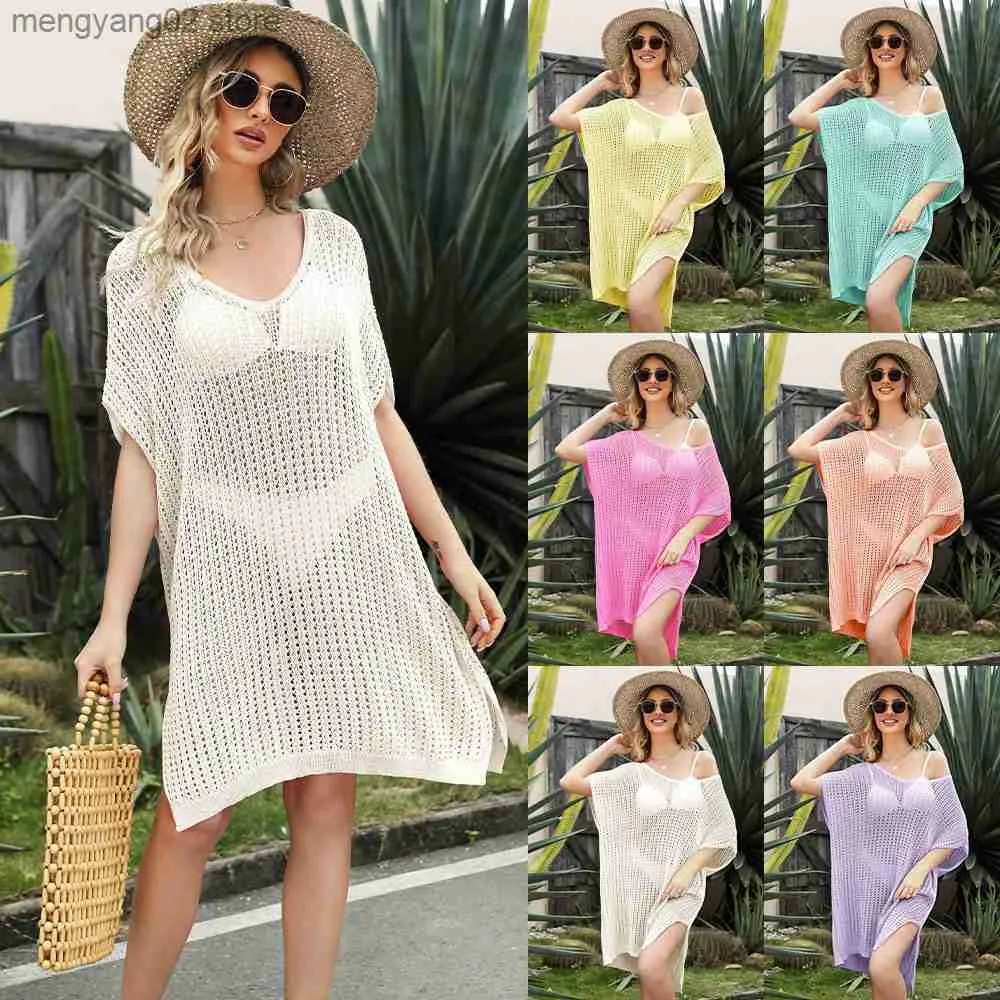 Casual Dresses Spring/Summer 2023 New Loose Beach Dress Panel Cut Out Out Overdimensionerade bluskvinnor T230524