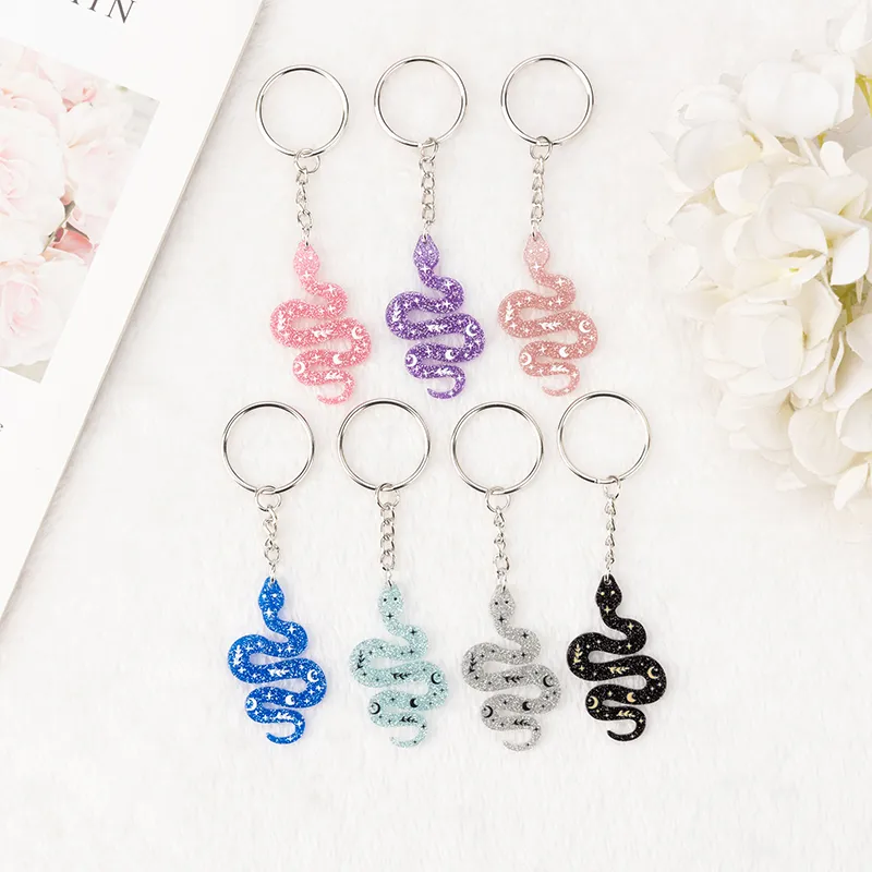 3Pcs Magic Snake Keychain Acrylic Handbag Keyring Creative Halloween Middle Finger Girl Birthday Gift