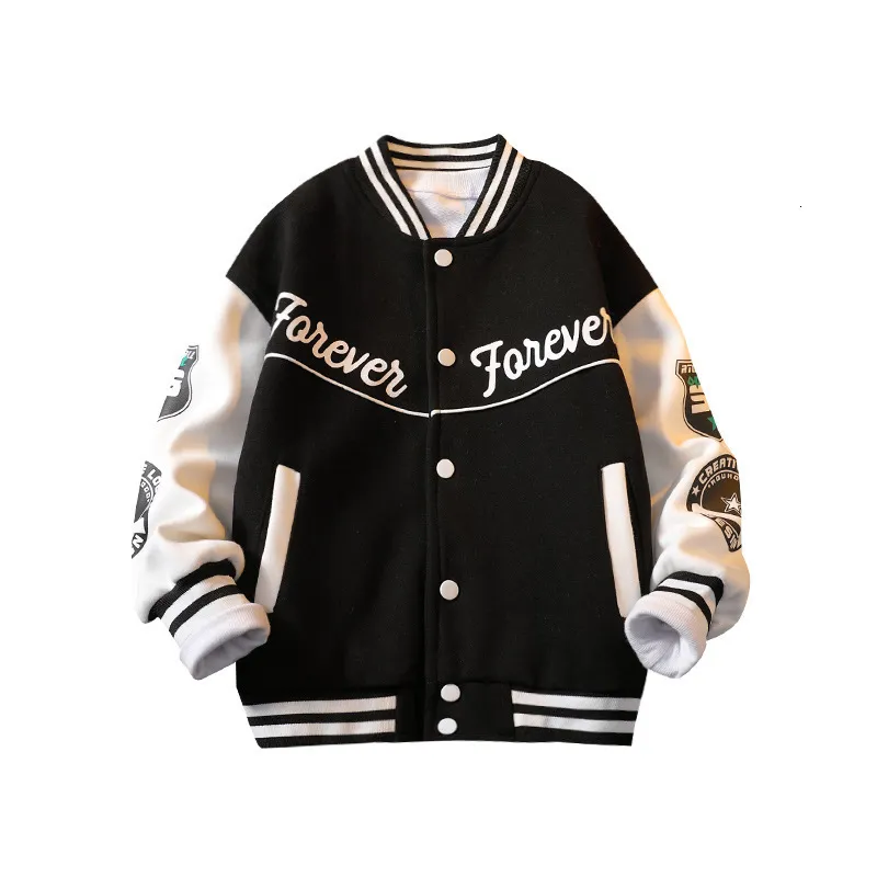 Jacken Frühling Herbst Lässige Jungen Kontrast Alphabet Varsity Schule Kinder Outfit Tops Kind Einreiher Sport Mäntel 3 14 Jahre 230524