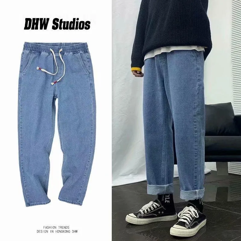 Jeans da uomo Uomo Streetwear Blu Donna Nero Moda coreana Pantaloni Harem Hip Hop Larghi Denim maschili OverSize