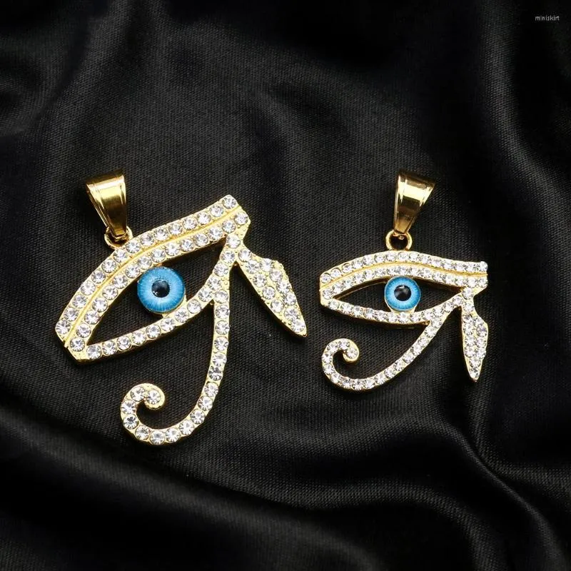 Hangende kettingen roestvrij staal hol blauw oog van horus gelegd zirkoon Egypte ketting vrouw man gelukkige kraag amulet sieraden cadeau