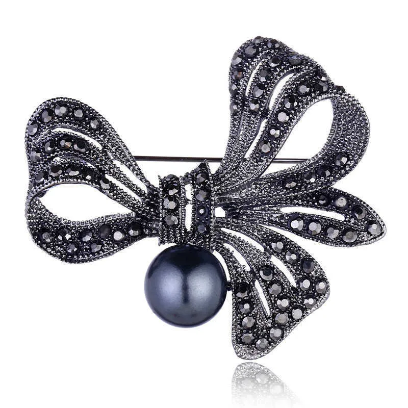 Pins Broschen Vintage schwarze Perle Kristall Strass Kranz Rose Brosche geeignet für Damen elegante Brautkleider Schals Schmuck 2019 G220523