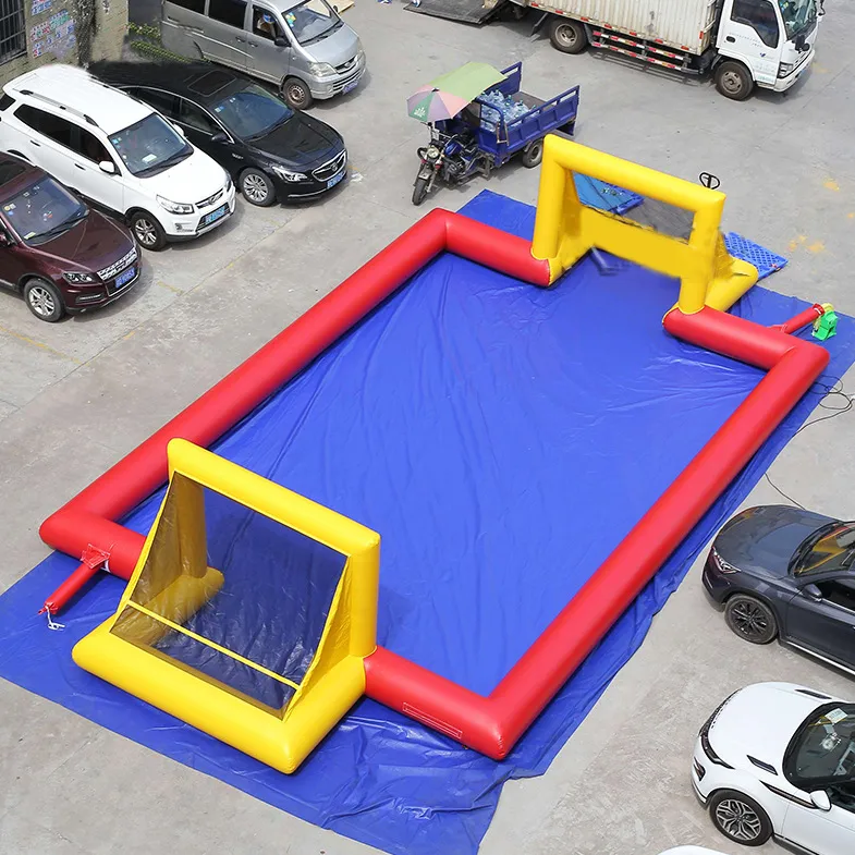 Çocuk şişirme çifte şişirilmiş yatak kırmızı sarı hareketli playhouse sporting dışında yumuşak serin festival aktiviteleri şişme futbol saha ba41 f23