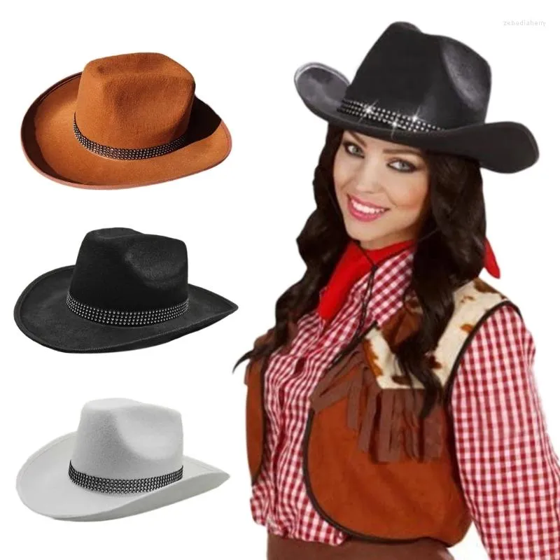 Baskenmützen, Cowgirl-Hüte, funkelnder Cowgirl-Hut mit schillernden Strasssteinen, Streifendekorationen, Cowboy-Größe für Erwachsene, für Partys