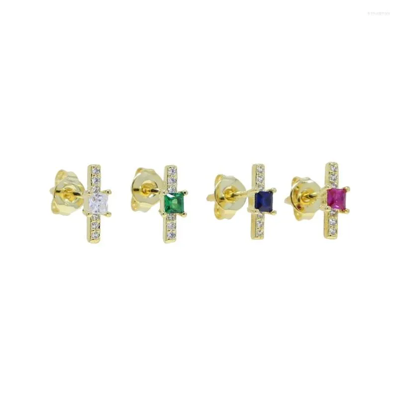 Studörhängen Enkel färgglada Red Blue Green White Cz Cubic Zirconia Fashion Jewelry Multi Colors Minimal Delicate Girl Small Earring