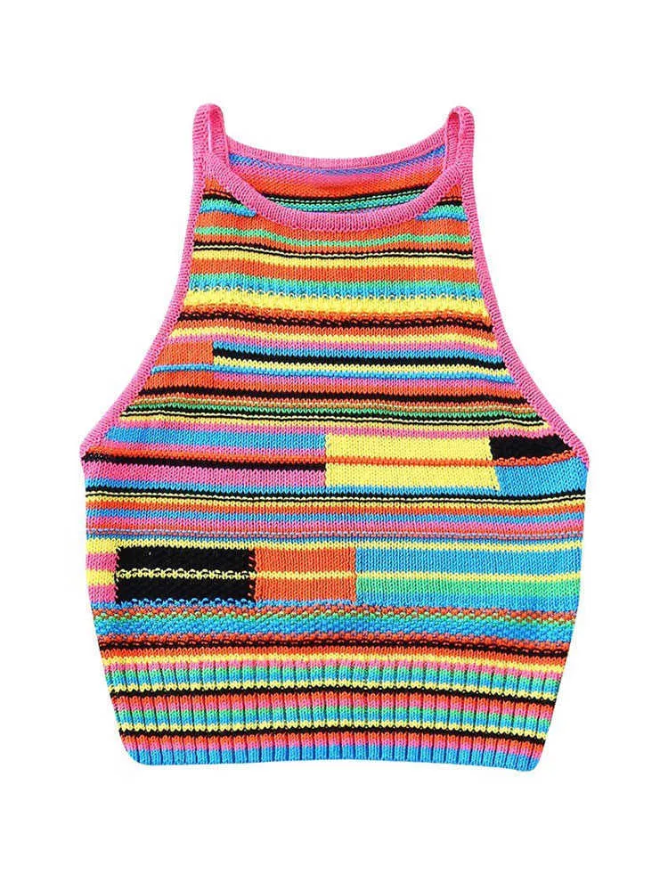 TRAF Striped Knit M S Knitted Tank Top And High Elastic Waist