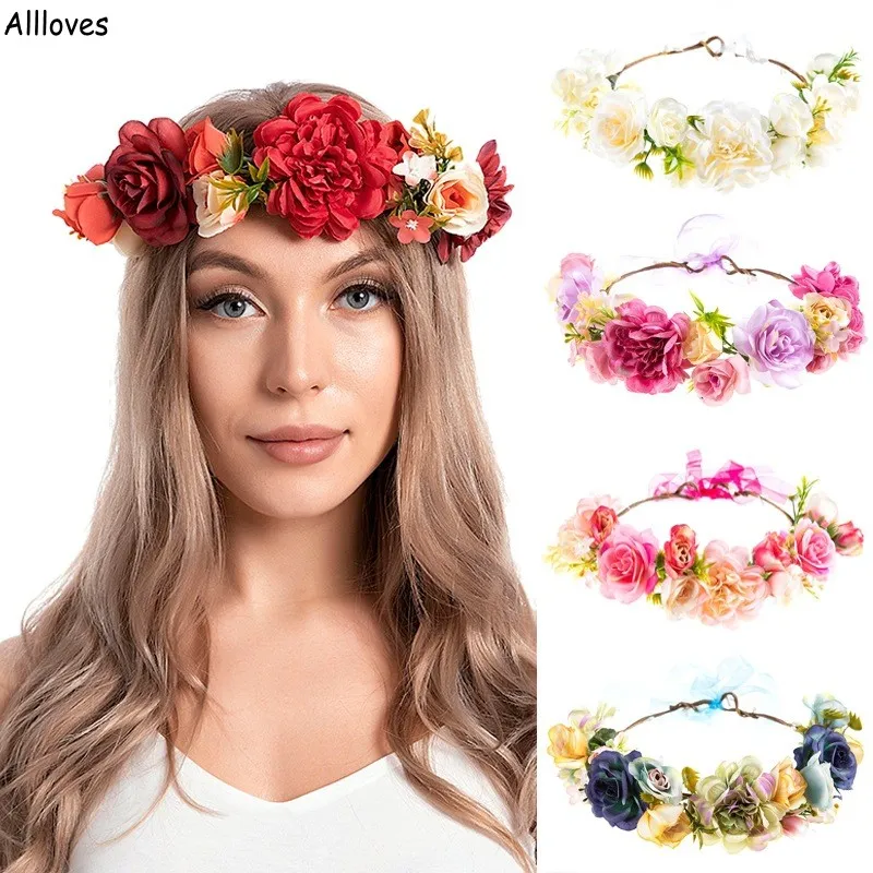 Flower Crown Headpiece Fairband Druhny Ozdoby włosów kwiaty ślubne Tiary do panny młodej Dekor