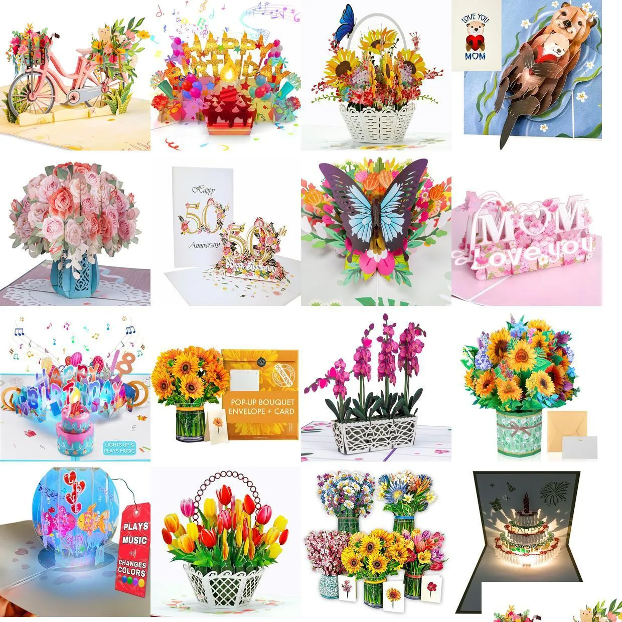 Cartes de voeux 3D Pop Up Card Spring Flower Bike For Mothers Day All Ocns 5 X 7 Er Comprend Enveloppe Et Note Tag Drop Dhij5