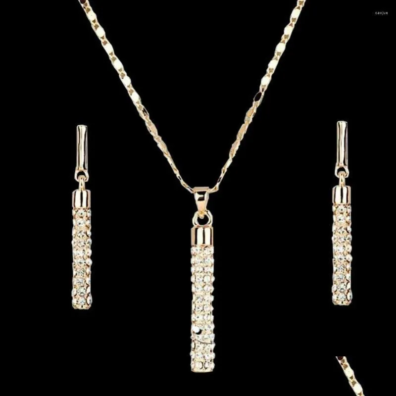 Oorbellen ketting set kristal hanger oorrang goud sier kolom sieraden feest cadeau voor vrouwenliefhebber 293676 drop deliv dhgarden dhy0z