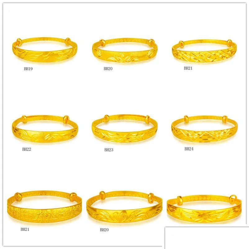 Bangle Dragon And Phoenix Lotus Twill Placcato Oro Giallo 8 Pezzi Stile Misto Gtkbh3 Marchio Di Alta Qualità Moda Donna 24K Drop Delive Dhhdj