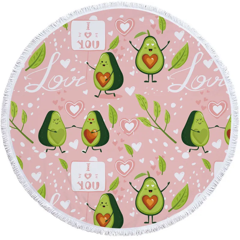 NY AVOCADO RUND Filt 3D Tryck Microfiber Round Beach Handduk Beach Badhandduk Frukttema Rund badhandduk