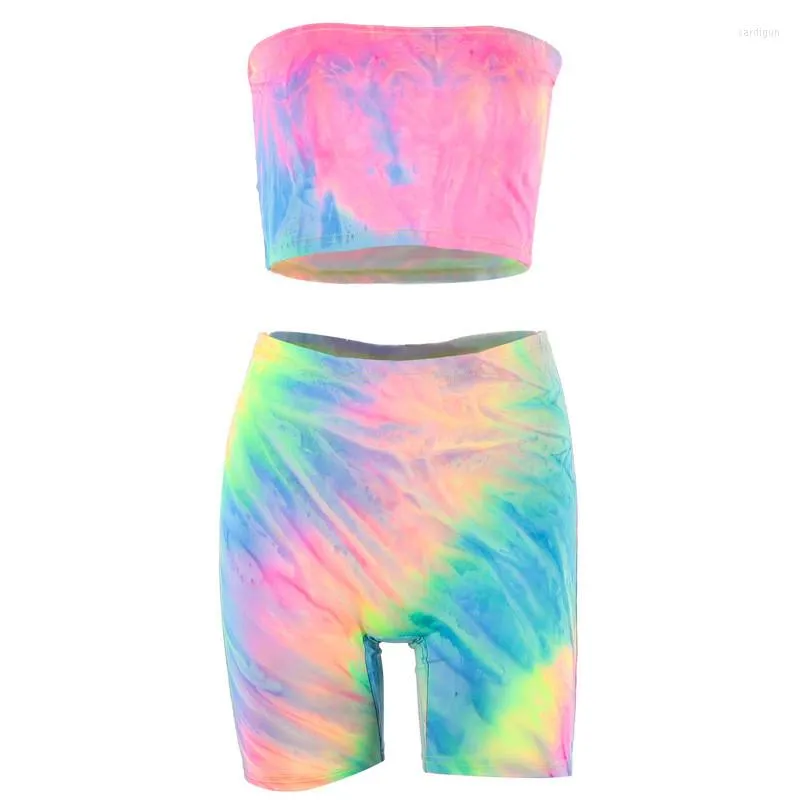 Survêtements pour femmes Tenues d'été pour femmes 2 pièces Fashion Sexy Tie-dye Print Tube Top Shorts Set Casual Sports