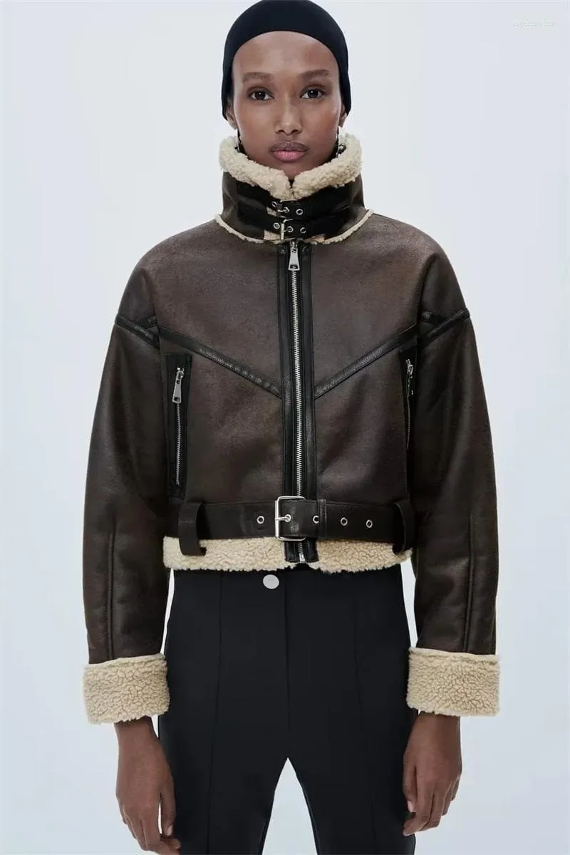 ジャケット・アウター Suede leather zip up short jacket Vintage Suede Leather Winter Jacket - Womens Thick Double