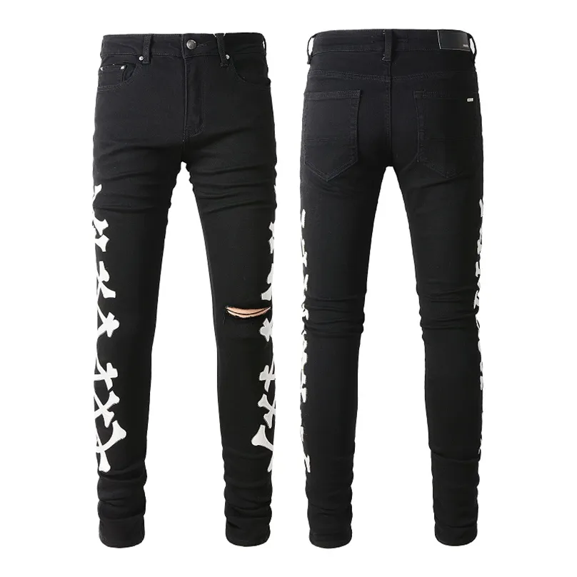 Am Jeans дизайнерские джинсы мужские узкие джинсы дизайн 28 цветов брюки Длинные хип-поп-наклейки с вышивкой Тонкие джинсовые прямые уличные одежды Skin268s