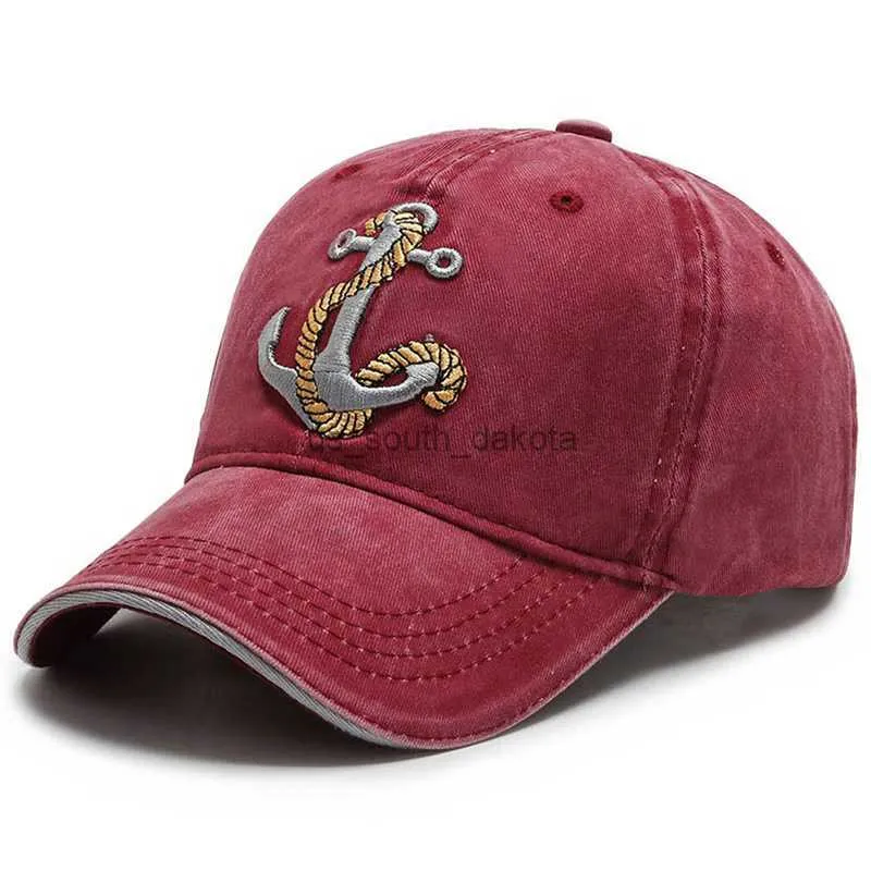 Embroidered Baseball Hat: Retro Anchor Wash Cap Mens