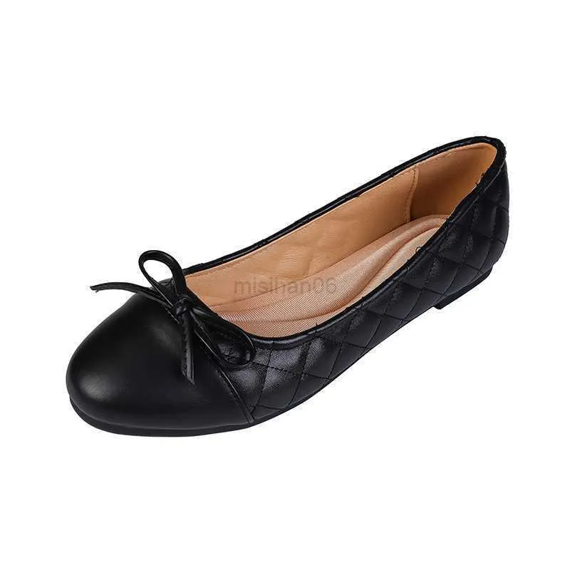 Klädskor svart balettlägenheter kvinnor vår quiltade pu läder glid på ballerina lyx rund tå damer zapatos de mujer y23