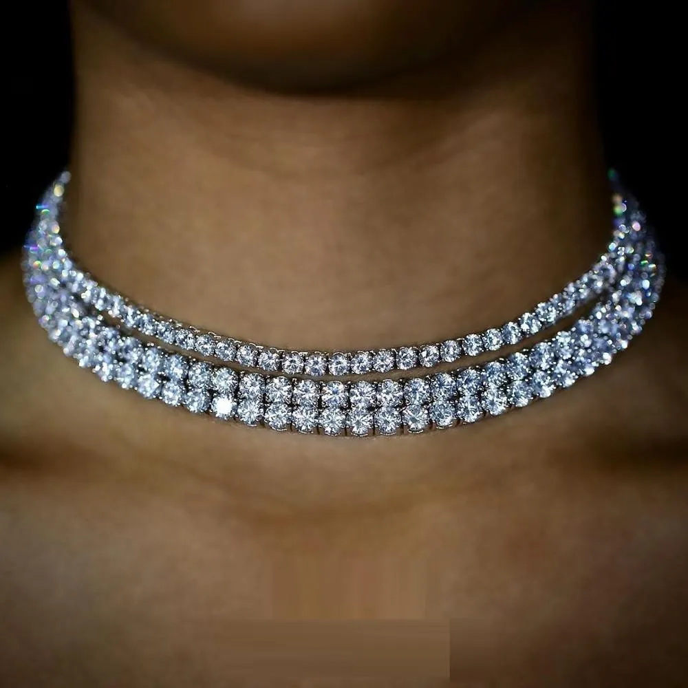 Ожерелья 4 мм с кубическим цирконием 5А, блестящая теннисная цепочка с цирконием, блестящее ожерелье на свадьбу, помолвку, подарок для невесты, 15 дюймов, 16 дюймов