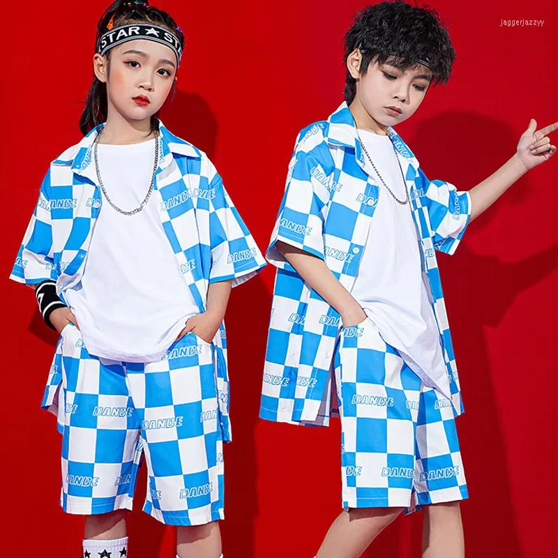 Scenkläder 2023 Modern Jazz Dance Costumes Boys Blue Sweatshirt Crop Tops Loose Shorts For Girls Streetwear Hip Hop Dancing Clothes DQS9423