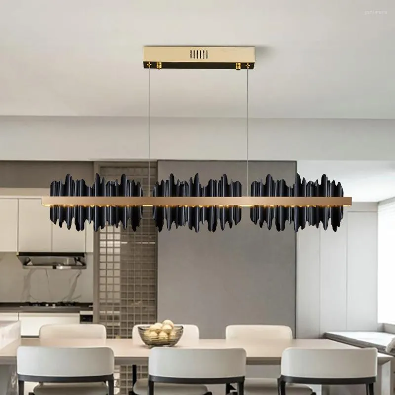 Lampadari Lampadario per soggiorno con telecomando Design Lampada a sospensione a LED Isola della cucina Plafoniere nere oro