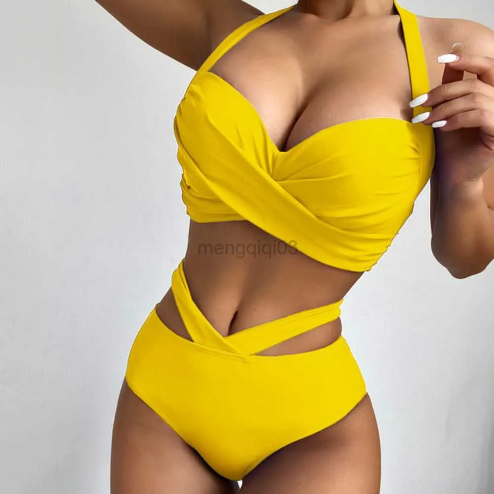 Women's Swimwear Sexy High Waist Split Bikini Set Swimsuit Digital Printing Beachwear Bathing Suit Women Swimwear Tankini Swimsuits Woman Clothes Y23