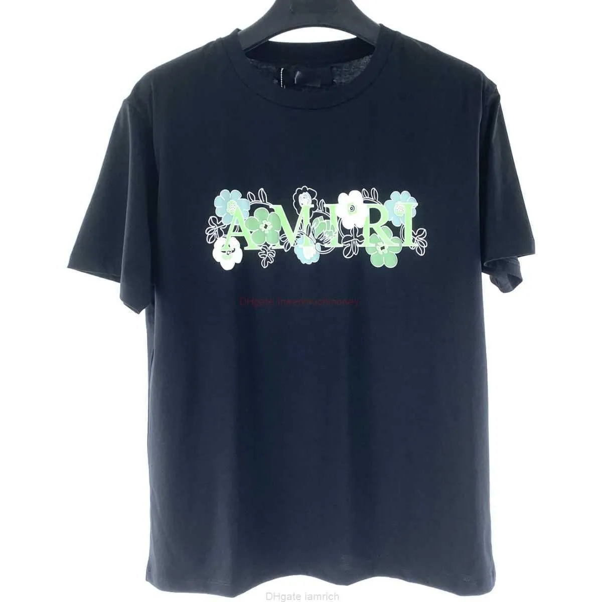 디자이너 패션 의류 아미드 티 테스 Am Tshirt Amies New Floral Foam Letter 인쇄 짧은 슬리브 블랙 패션 Tshirt Top 2022 럭셔리 캐주얼 탑 Mens Cotton Streetwe