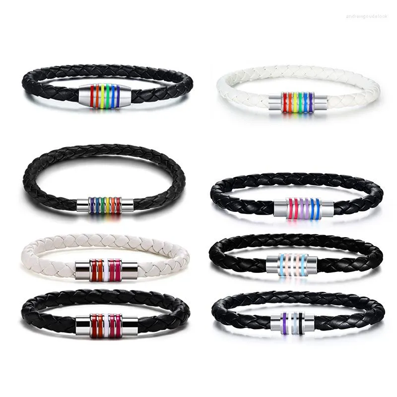 Bracelets porte-bonheur arc-en-ciel en cuir tissé LGBTQ accessoires en acier inoxydable lesbiennes Gays tressé fierté Couple amitié bijoux