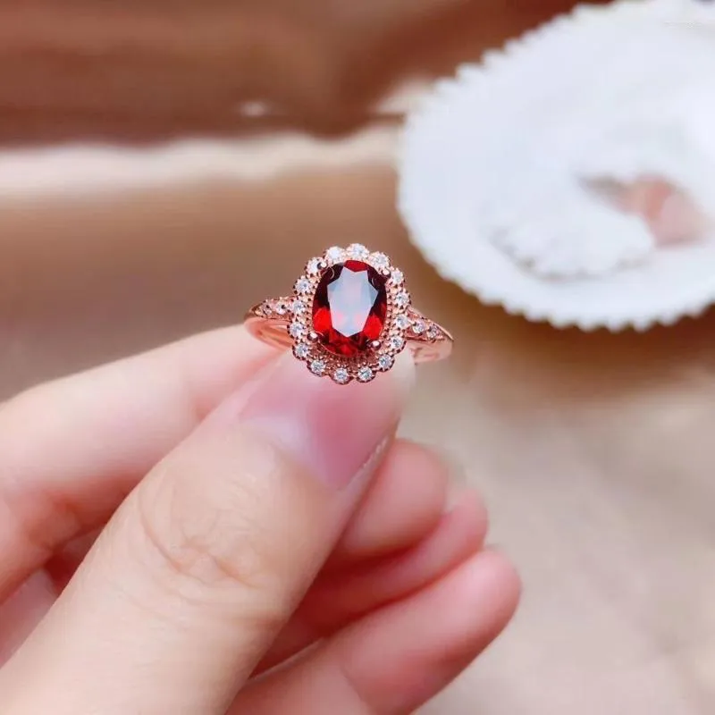 Cluster Rings Big Sale Birthstone :red Garnet Ring For Women Jewelry Real 925 Silver Material Wine Red Color Natural Gem Chic Birthday Gift