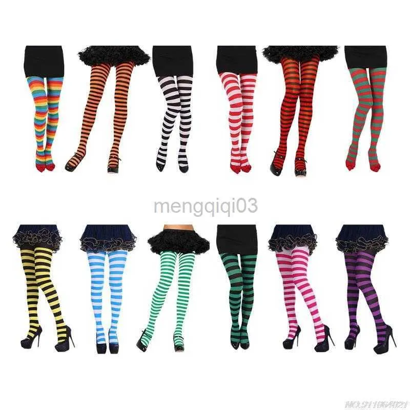 Strumpor hoSiery kvinnor flickor regnbåge flerfärgade randiga tights ogenomskinliga strumpor i full längd smal strumpbyxor för jul halloween cosplay au20 y23