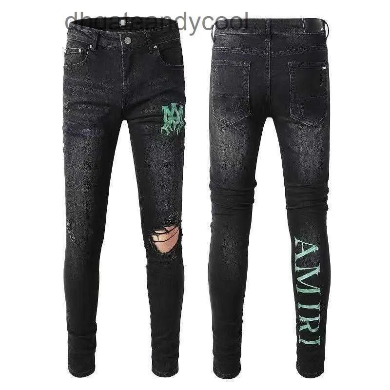 Джинсовые джинсы дизайнерские брюки Man 2023 Новый стиль персонализированные брюки с напечатанными брюками Слимные джинсы с маленькими ногами мужские брюки Qmvm