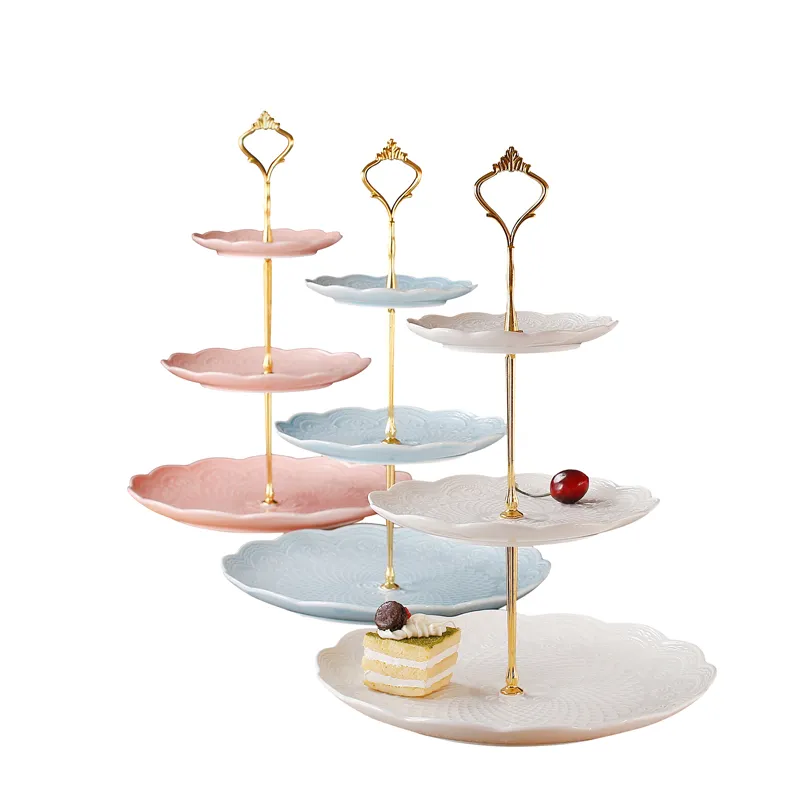 3 Tier Cake Plate Stand handtag Montering av silverguld bröllopsfest krona stång kök servis