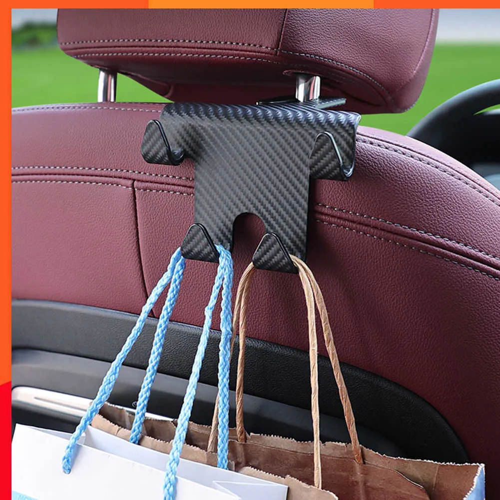 New Latest Car Seat Headrest Hook Carbon Fiber Mobile Phone Holder Car Vehicle Universal Holder Handbag Purse Coat Car Interior Accessories