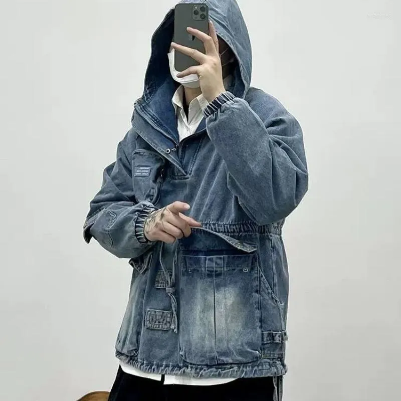 Men's Hoodies Vintage Denim Jacket Men Long Sleeve Streetwear Hoodie Pockets Spring Autumn Coat Hip Hop Motorcycle