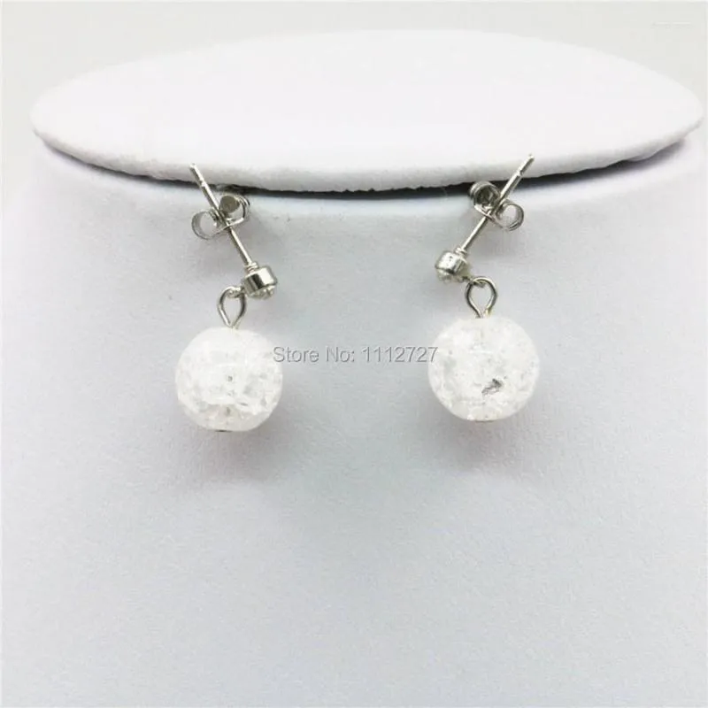 Pendientes de tuerca de 10mm con piedras de cristal blanco, bolas de Calcedonia, regalos, orejas, joyería para mujeres, accesorios para niñas