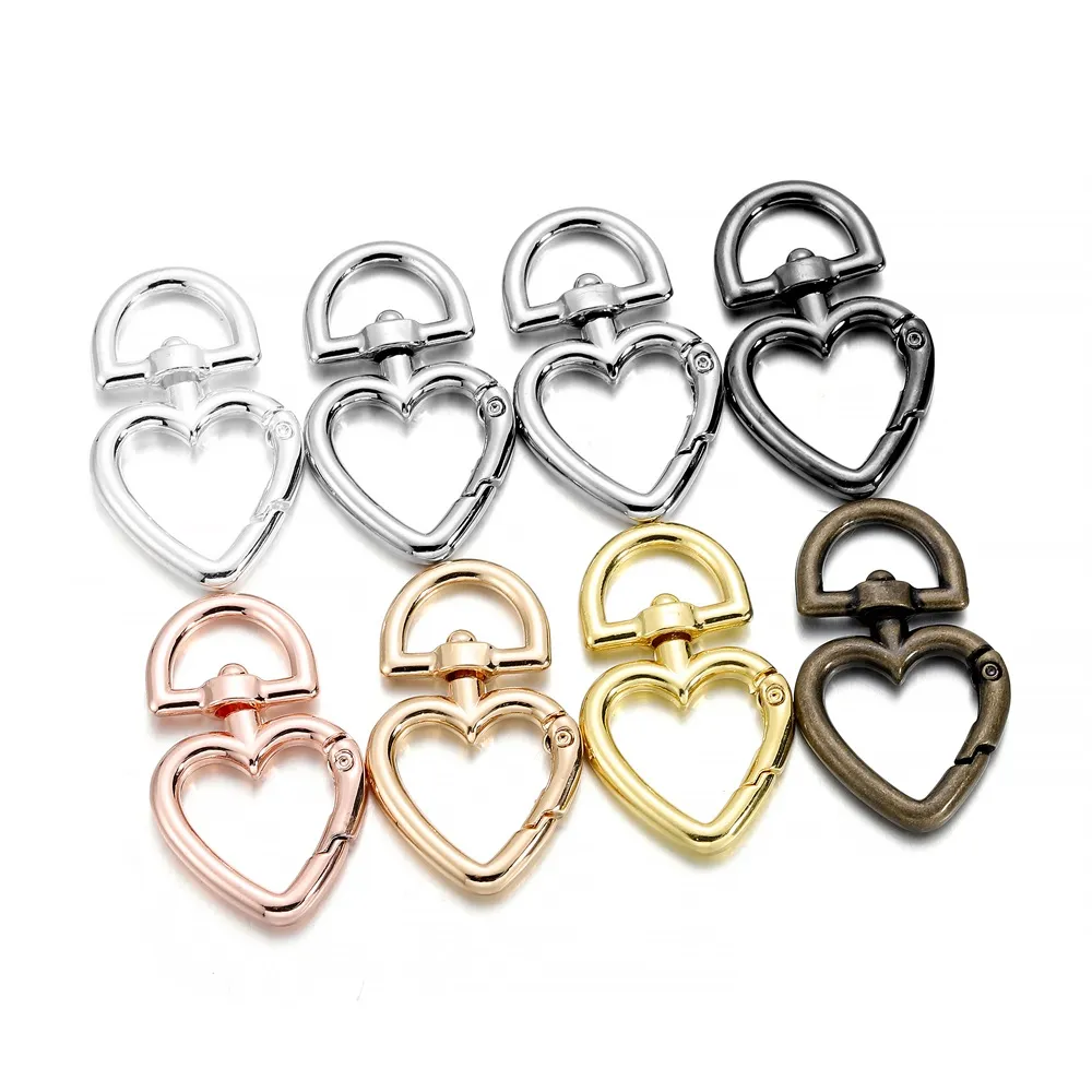 5pcs/lot love heart metal lobsterキーチェーンclapsスプリングバックルフックキーリングコネクター