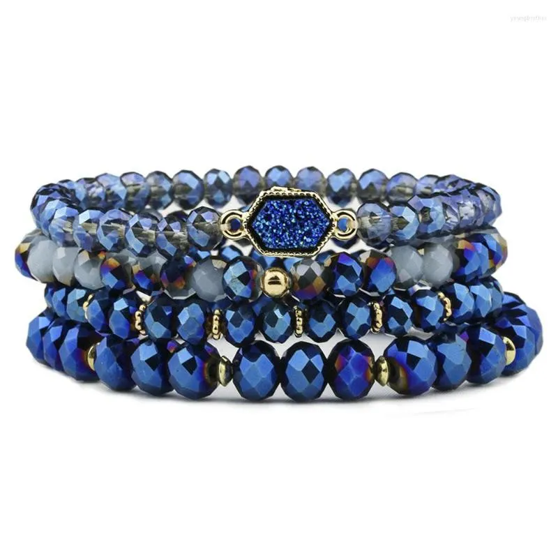 Bracelets porte-bonheur 4 pièces/ensemble mode résine Druzy Drusy extensible cristal perlé pour les femmes bijoux cadeau