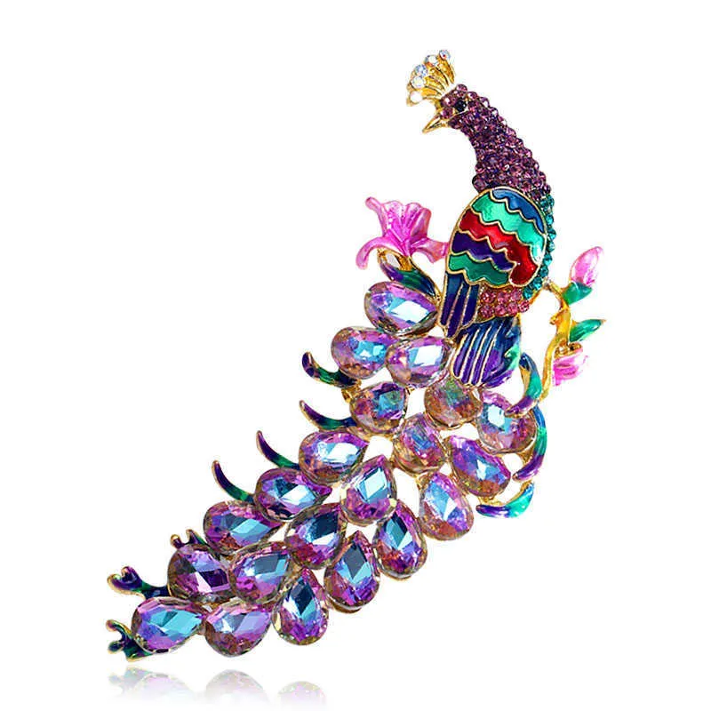 Brosches Cindy Xiang Rhinestone Peacock Chest Women's Long Tailed Bird Pins Colorful Fashion Set Wedding Jewelry New 2023 Gift G220523