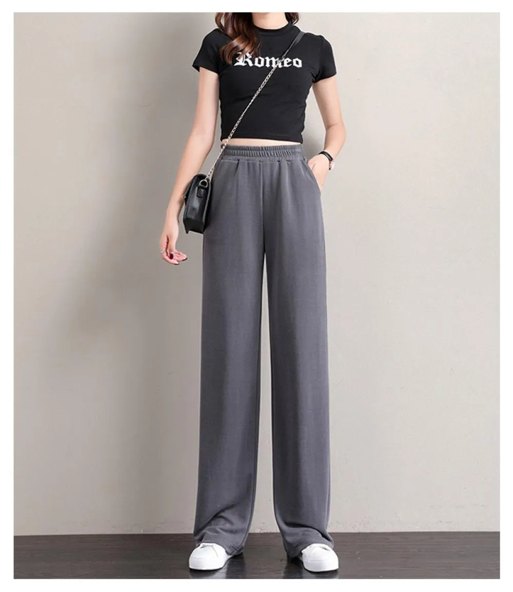 Capris PELEDRESS Women Straight Pants Wide Leg High Waist