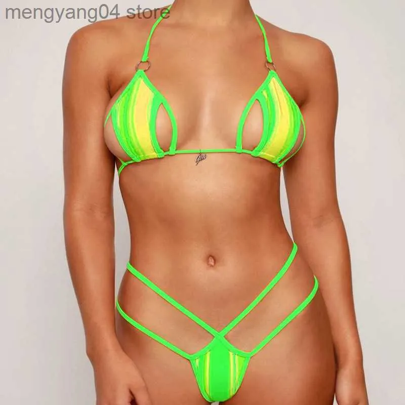 Mini kantarki sznurkowe mini kanton kantarski strój kąpielowy dla kobiet 2023 Summer Neon Patchwork Push Up Bikini zestaw strojów kąpielowych Seksowne Backless Bathing Suit T230524