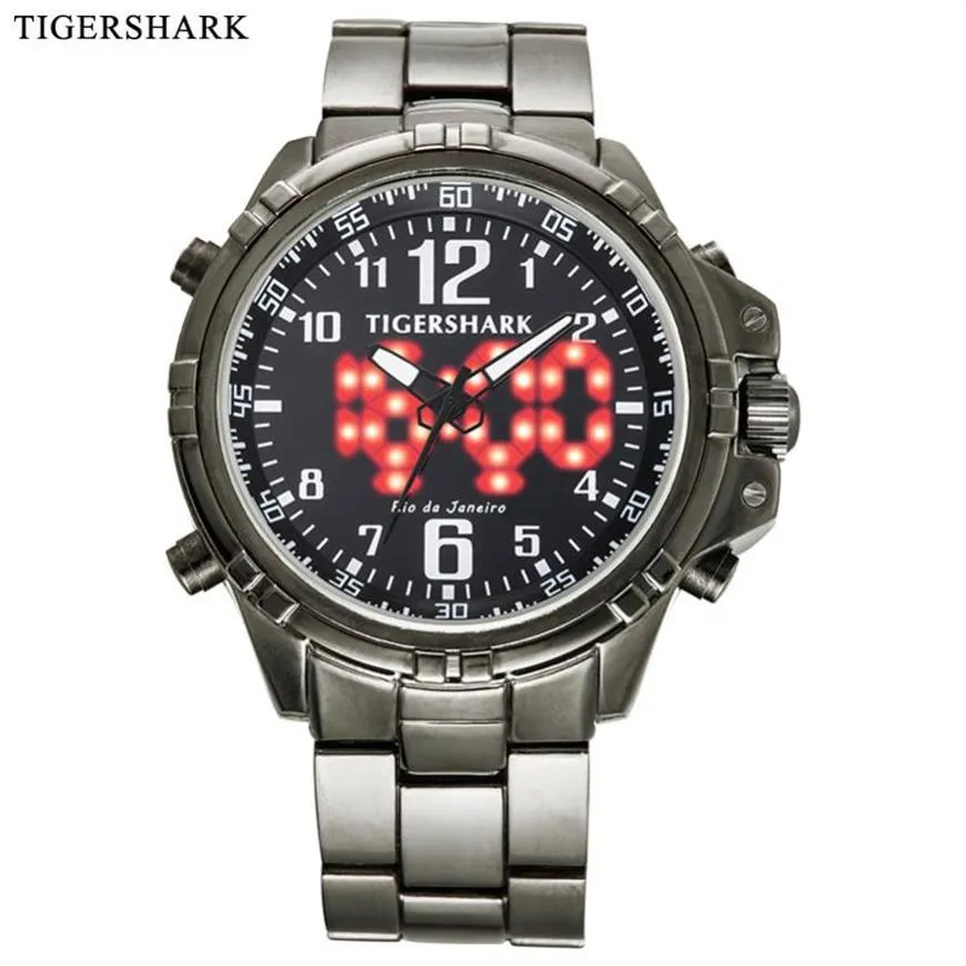 Brand Men Watch Dual Time Zone Stainless Steel Strap Digital Quartz Waterpoof Wrist Wristwatches225j