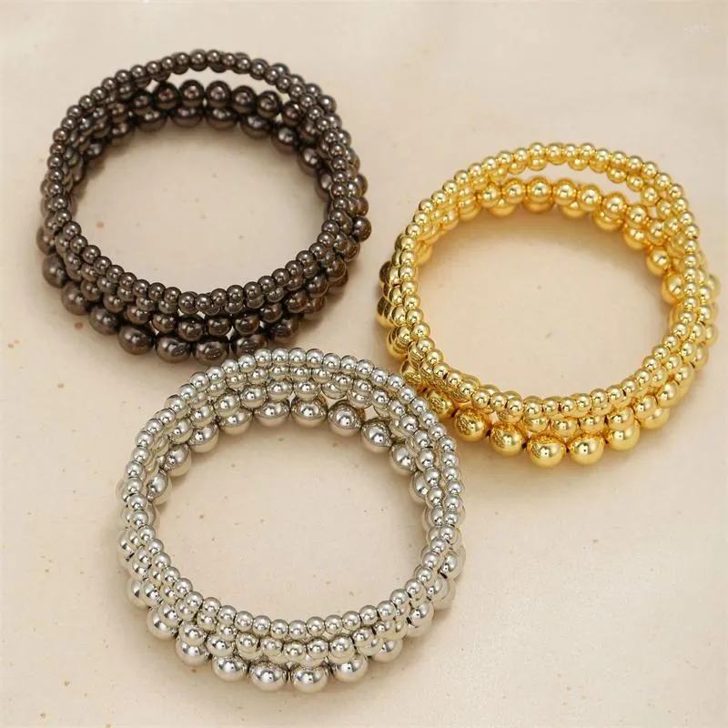 Charm Bracelets 4Pcs/Set 4/5/6/8mm Gold Silver Color Balls Stretch Smooth Expandable Cord Summer Geometric For Women Jewelry